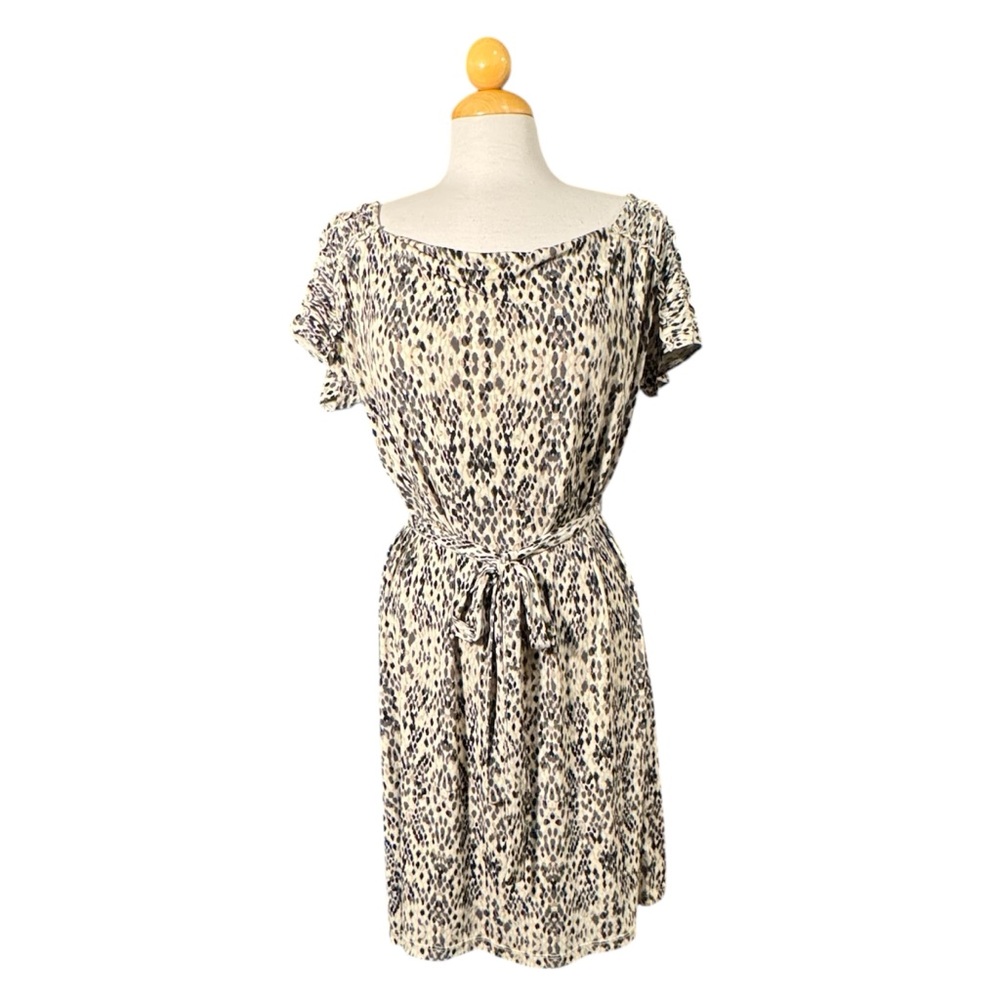 Merona Ivory and Black Printed Belted Midi Dress
